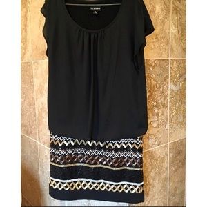 Black, Gold, & Silver Sequin Cinched Waist Dress